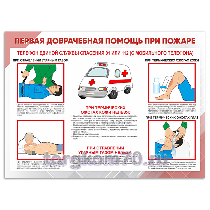 0d10eaeeb03111ee9f2f8af3fd022432_0d3dc46ab03111ee9f2f8af3fd022432 Стенд "Первая доврачебная помощь при пожаре" — изображение 1