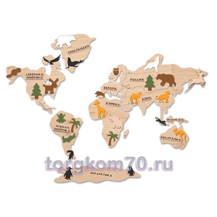 332ed5ee0d4811f18ac08af3fd022432_3272c1460d4911f18ac08af3fd022432 Карта мира деревянная с фигурками животных — изображение 1